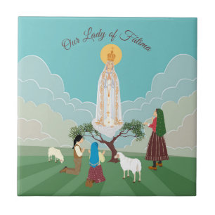 Our Lady of Fatima and the three shepherds Ceramic Tile