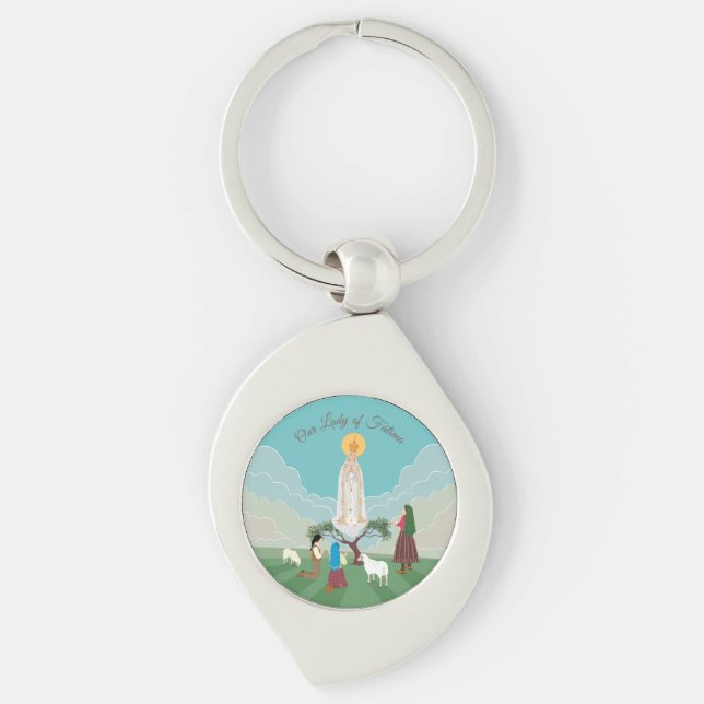 Our Lady of Fatima and the three shepherds Key Ring (Front)