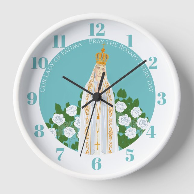 Our Lady of Fatima and white roses  Clock (Front)