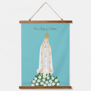 Our Lady of Fatima and white roses Hanging Tapestry