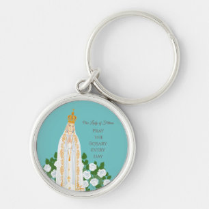 Our Lady of Fatima and white roses Key Ring