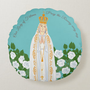 Our Lady of Fatima and white roses Round Cushion