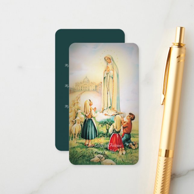 Our Lady of Fatima Angel Theologian Prayer Enclosure Card (Front/Back In Situ)