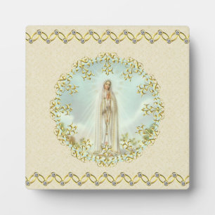 Our Lady of Fatima Gold Wreath Diamond Chain Plaque