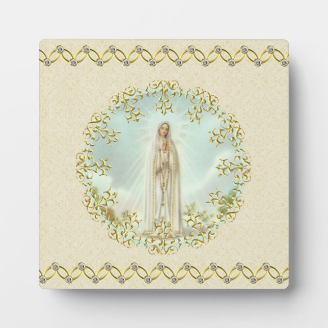 Our Lady of Fatima Gold Wreath Diamond Chain Plaque (Front)