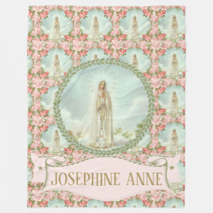 Our Lady of Fatima Name Banner Pink Roses Fleece Blanket
