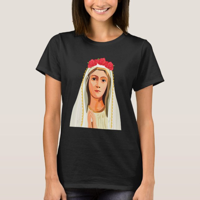 Our Lady of Fatima Rosary Prayer Holy Blessed Mary T-Shirt (Front)