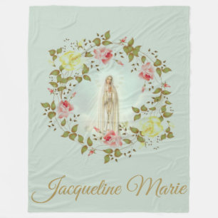 Our Lady of Fatima Rose Floral Wreath Name Fleece Blanket