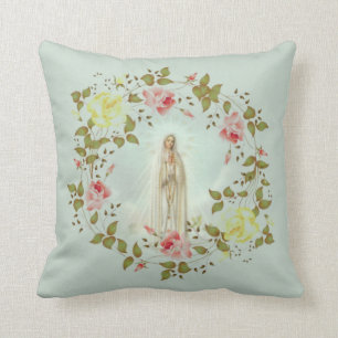 Our Lady of Fatima Rose Spring Floral Wreath Cushion