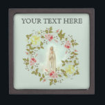 Our Lady of Fatima Rose Spring Floral Wreath Gift Box<br><div class="desc">Our Lady of Fatima encircled by a pink & yellow rose wreath adorns this lovely keepsake box.  Perfect for many occasions!</div>