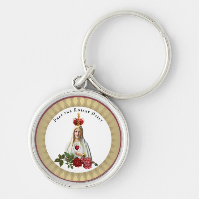 Our Lady of Fatima Roses Rosary Crown Key Ring (Front)