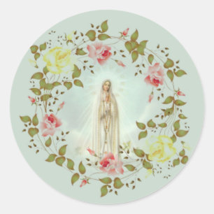 Our Lady of Fatima Roses Spring Floral Wreath Classic Round Sticker