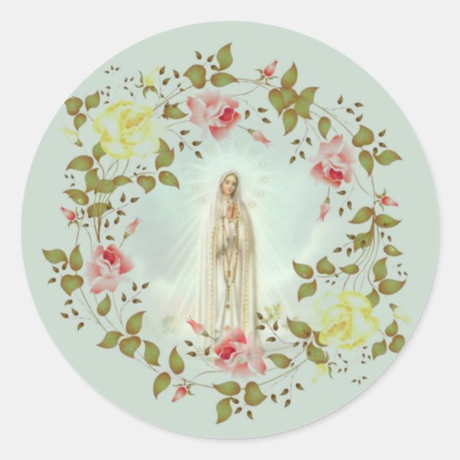 Our Lady of Fatima Roses Spring Floral Wreath Classic Round Sticker (Front)