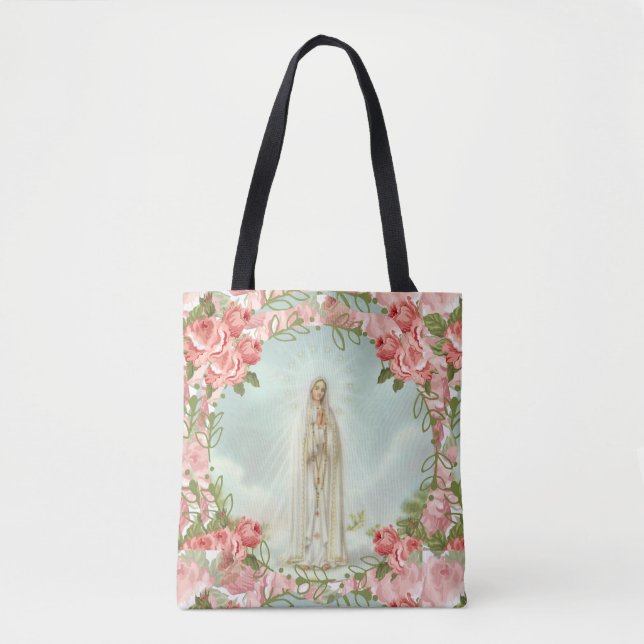 Our Lady of Fatima w/Pink Roses Tote Bag (Front)