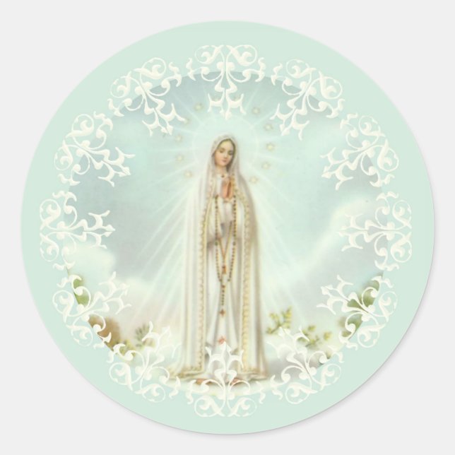 Our Lady of Fatima White Lace Classic Round Sticker (Front)