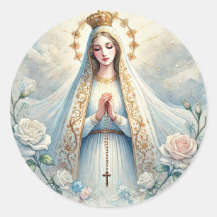 Our Lady of Fatima White Roses watercolor Classic Round Sticker