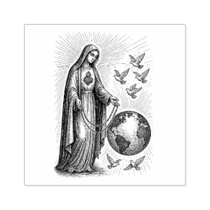Our Lady of Fatima with Rosary and the World Rubber Stamp