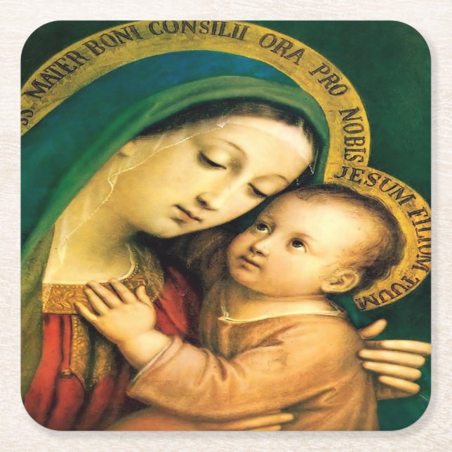 Our Lady of Good Counsel Square Paper Coaster (Front)