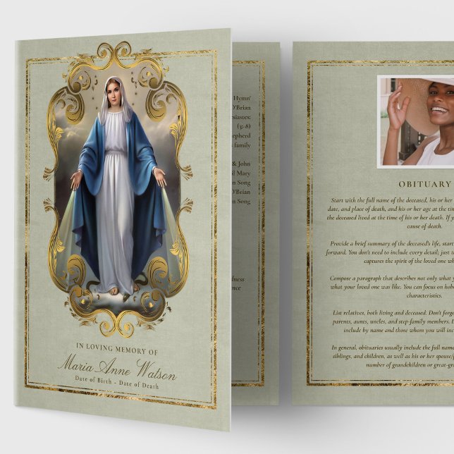 Our Lady Of Grace Funeral Program (catholic, religious, celebration of life, in loving memory of, funeral programs, obituary)