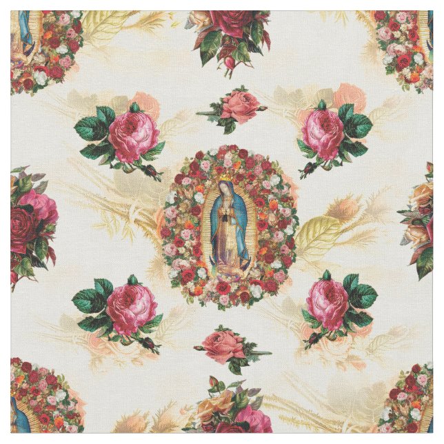 Our Lady of Guadalue Rose Potpourri Fabric (Close Up)