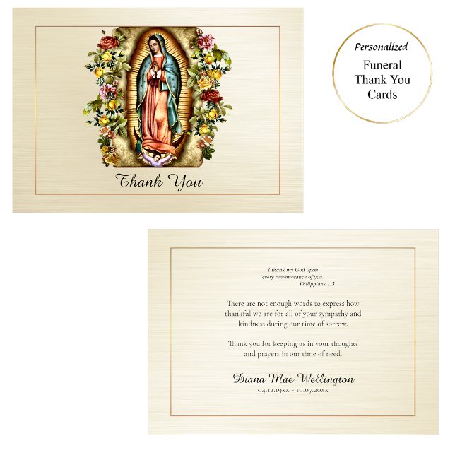 Our Lady of Guadalupe Bright Flowers Funeral  Thank You Card (Creator Uploaded)