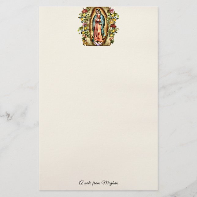 Our Lady of Guadalupe Colourful Roses Personalised Stationery (Front)
