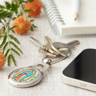 Our Lady of Guadalupe Floral Key Ring