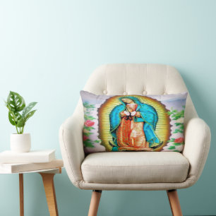Our Lady of Guadalupe Floral Lumbar Cushion