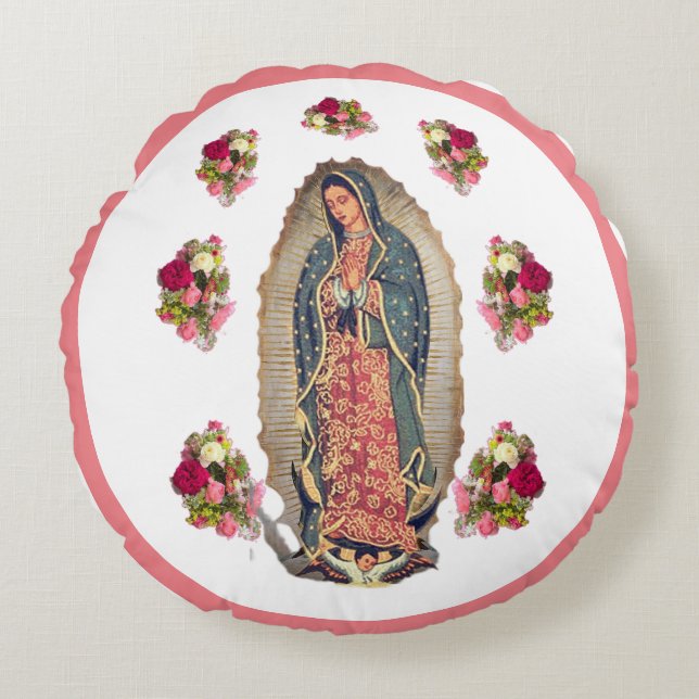 Our Lady of Guadalupe Folded Greeting Card Round Cushion (Front)