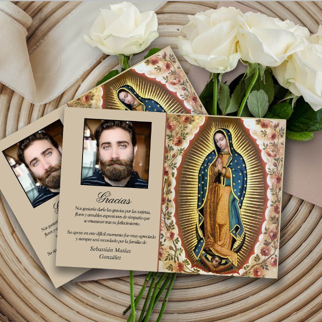Our Lady of Guadalupe Funeral Thank You Card (la virgen de guada funeral memorial thank you card, funeral thank you cards, bereavement, elegant, )