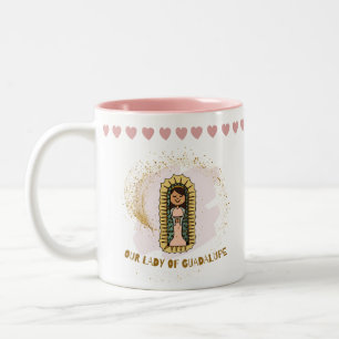 OUR LADY OF GUADALUPE KIDS MUG, WHITE PINK  Two-Tone COFFEE MUG