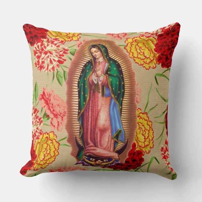 Our Lady of Guadalupe Mexican Virgin Mary Saint Cushion (Front)