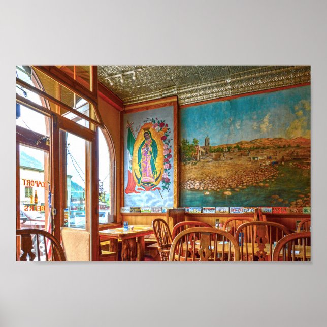 Our Lady of Guadalupe Mural in a Restaurant Poster (Front)