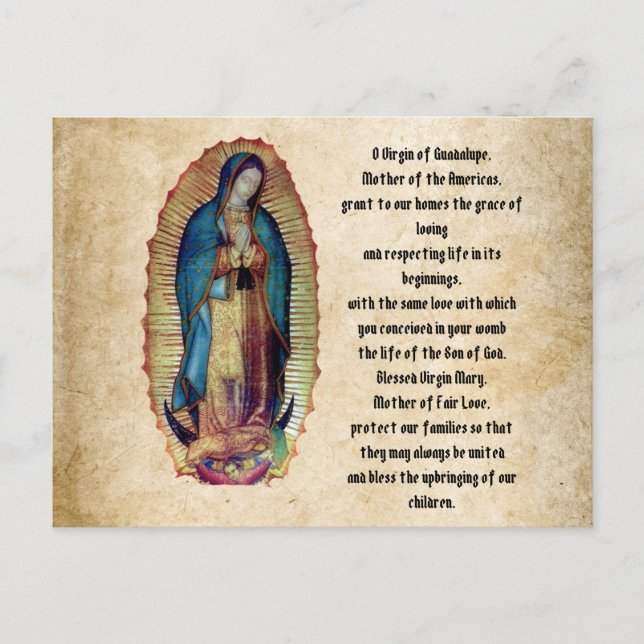 Our Lady of Guadalupe, Nuestra Señora de Guadalupe Postcard (Front)