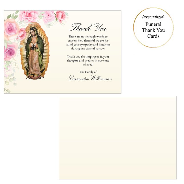 Our Lady of Guadalupe Pink Roses Catholic Funeral  Thank You Card (Creator Uploaded)