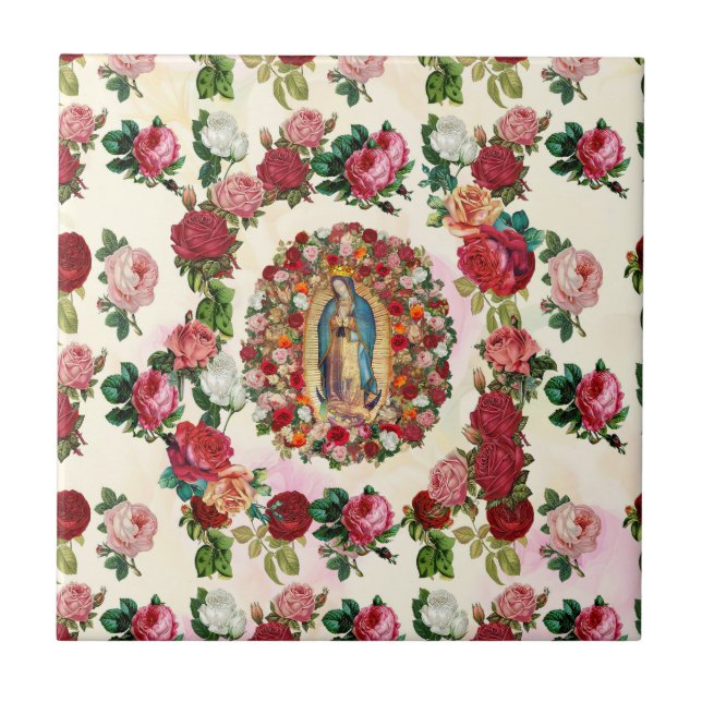 Our Lady of Guadalupe Roses Potpourri   Ceramic Tile (Front)