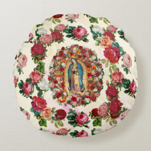 Our Lady of Guadalupe Roses Potpourri Round Cushion