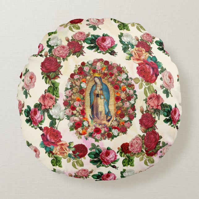 Our Lady of Guadalupe Roses Potpourri   Round Cushion (Front)