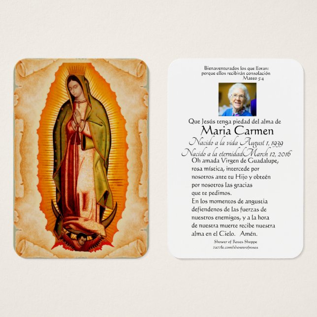 Our Lady of Guadalupe Spanish Funeral Holy Prayer (Front & Back)