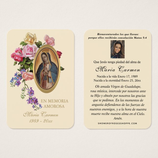 Our Lady of Guadalupe Spanish Funeral Holy Prayer (Front & Back)