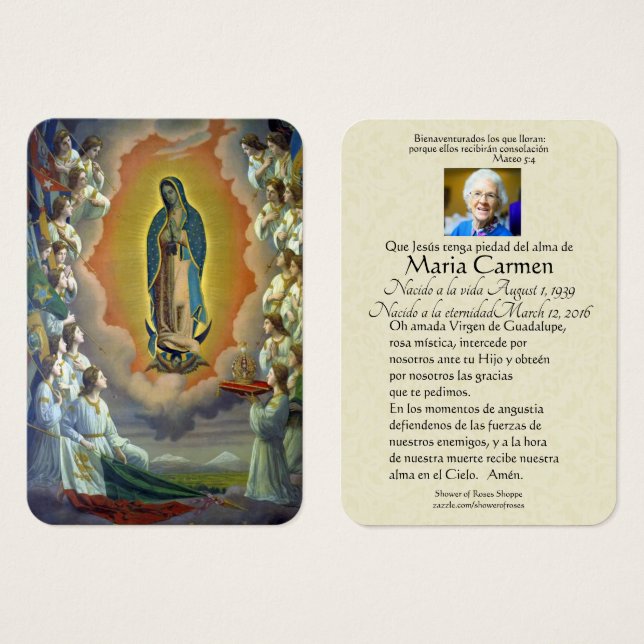 Our Lady of Guadalupe Spanish Funeral Holy Prayer (Front & Back)