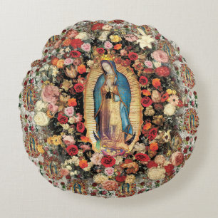 Our Lady of Guadalupe Virgin Mary Catholic Saint Round Cushion