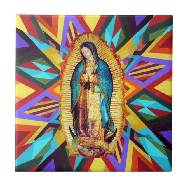 Our Lady of Guadalupe Virgin Mary Colourful Saint Ceramic Tile (Front)