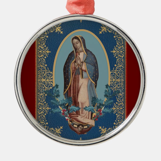 Our Lady of Guadalupe Virgin Mary Feliz Navidad Metal Ornament (Front)