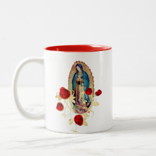 Our Lady of Guadalupe Virgin Mary Red Roses  Two-Tone Coffee Mug