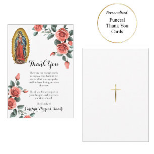 Our Lady of Guadalupe with Roses Catholic Funeral Thank You Card