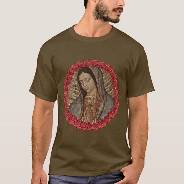 OUR LADY OF GUADALUPE WITH SPANISH ROSES T-Shirt (Front)