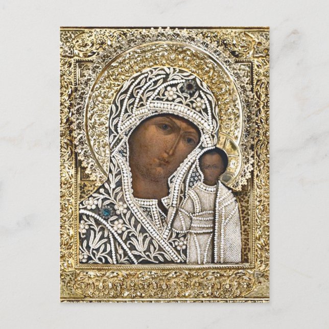 Our Lady of Kazan Intricate Gold Frame Icon Postcard (Front)