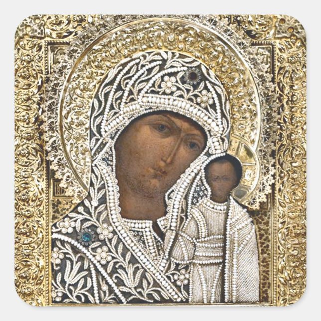 Our Lady of Kazan Orthodox Christian Icon Square Sticker (Front)