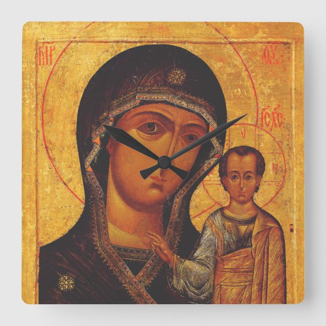 Our Lady of Kazan Orthodox Icon Square Wall Clock (Front)